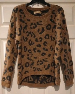 Abercrombie & Fitch Sweater Womens Large Brown Animal Print Chunky Knit Crewneck - Picture 1 of 4