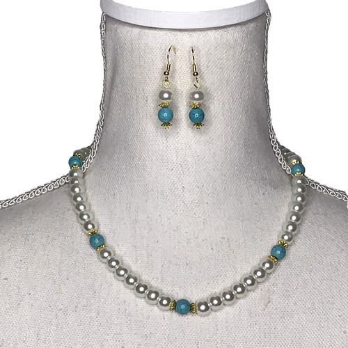 VETEMENTS Collana e orecchini a goccia bigiotteria moda perle finte e turchese