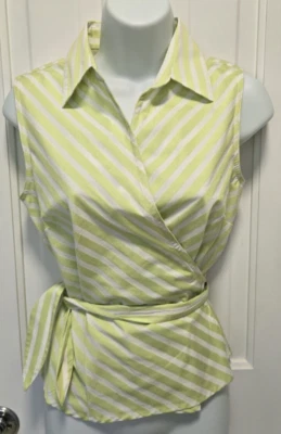 VAN HEUSEN эластичной без рукавов надежном галстук зеленый белая полоса Топ женщин Sz S новый с Ярлыками - Изображение 1 из 4