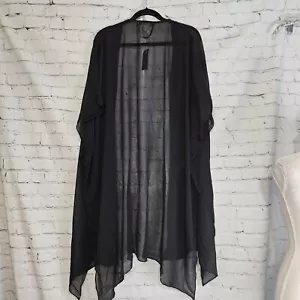 NWT INC Women's Sheer Black Beaded Evening Drape Front Kimono Duster OS - Picture 1 of 15