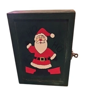 Vintage Wooden Christmas Santa Claus Box With Hinged Lid & Lock Closure - Picture 1 of 8