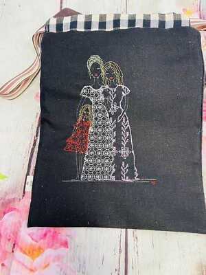 Handmade beautiful 3 Generation grandma,mom & daughter embroidery drawstring bag - Image 1 of 4