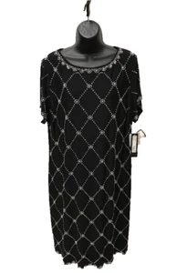 NWT $269 Betsy & Adam Womens Beaded Black Midi Cocktail Party Evening Dress, 20W - Picture 1 of 23