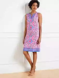 Talbots Effortless Jersey Shift Dress Floral Tiles Sleeveless Pink Blue Size XL - Picture 1 of 22