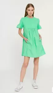Vestido verde manga abullonada textura English Factory talla XS USADO EN EXCELENTE ESTADO - Imagen 1 de 8