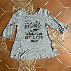 Justice Girl ‘Only Speaking To My Pets’ Cross Back Grey Long Sleeve Youth Size 6 - Picture 1 of 5