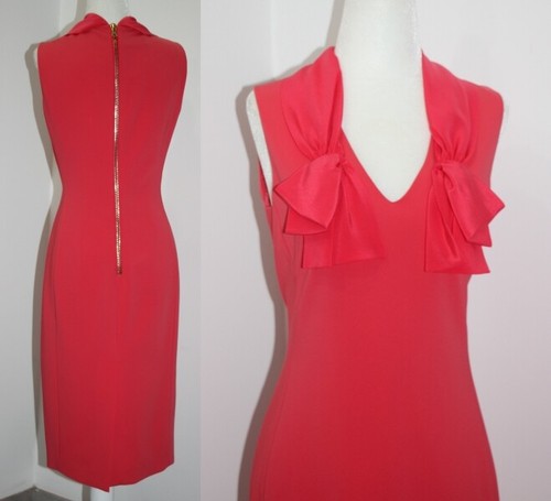 Abito Moschino collezione 30 anni drappeggiato fiocco scollo V rosso rosato US M IT 42 $995