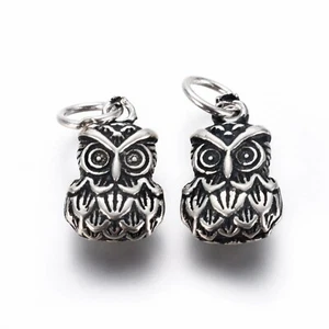 Dijes colgantes de búho plata esterlina con anillos de salto en plata antigua.8x13 mm 1 pieza - Imagen 1 de 2
