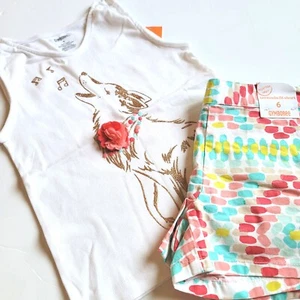 Gymboree Girls 6  Desert Dreams Howling Wolf Tee Colorful Print Shorts Set NWT - Picture 1 of 4