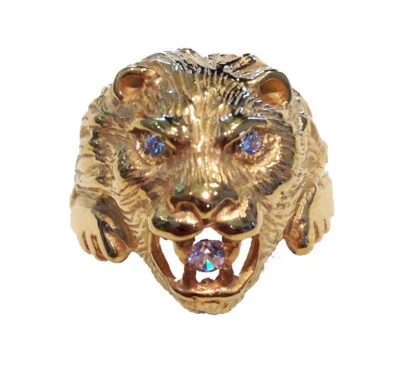 Anello testa di Leone in argento 925%, argento, doratura, brillanti - Immagine 1 di 4