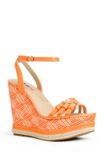 JustFab Zuma in Zuma Orange Wedges Ankle Strap Aztec Geometric Size 8 Womens - Picture 1 of 12