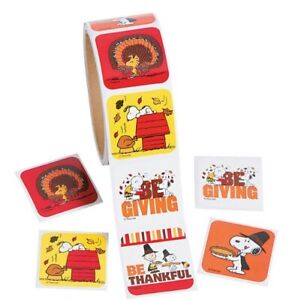 Peanuts Gang Snoopy Thanksgiving Stickers Roll 100 Pc Scrapbook 6 Type Classroom