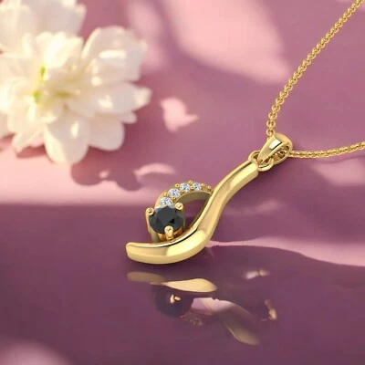 Black diamond necklace, Black Diamond curved necklace, Dainty necklace for women - Image 1 of 4