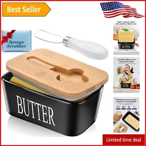 Multi-Functional Black Ceramic Butter Holder, Includes Knife & Sponge - BPA Free - Picture 1 of 8
