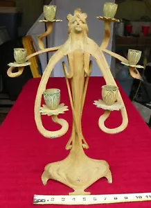VINTAGE ACHILLE GAMBA ÖSTERREICH BRONZE JUGENDSTIL FRAU KERZENLEUCHTER EDLES ZINN 17 ZOLL - Bild 1 von 14