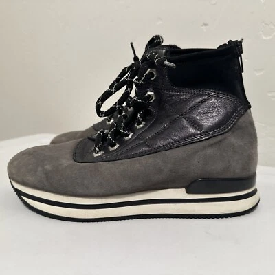 Hogan Womens High Top Leather Suede Hiking Boots Sneakers Gray Black Sz 38/ 7.5 - Image 1 of 4