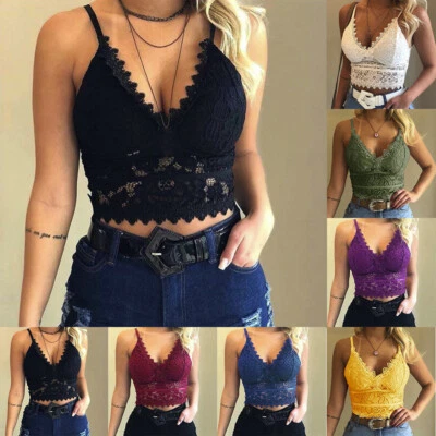 Womens Sexy Lace Bustier Crop Top Bra Vest Bralet Camisole Tank Tops Ladies+ - Image 1 of 4