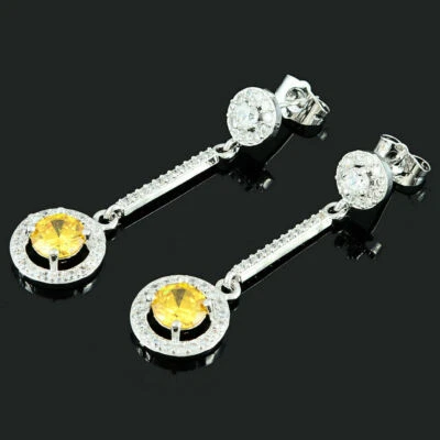 Orecchini Classici Sfolgoranti In Argento Con Citrino Giallo E Zirconi - Immagine 1 di 3