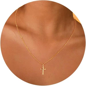Collana Croce per Donna Collana Croce Oro Girocollo Piccolo Delicato Semplice Trendy S - Foto 1 di 12