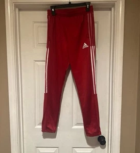 Adidas Youth Aeroready Red Athletic Track Pants Zip Ankles/Pockets Size L 13/14 - Picture 1 of 8