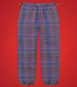 SUPREME Cotton Cinch Cargo Pants • Small • Purple Plaid • Lightweight - Picture 1 of 4