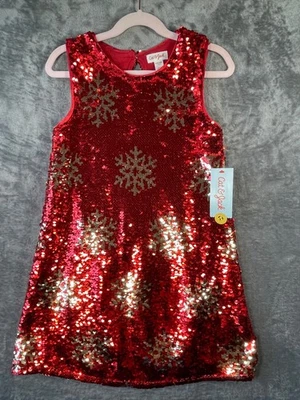 Cat & Jack Dress Girls S (6/6X) Red Sequin Snowflake Holiday Christmas Party - Image 1 of 4