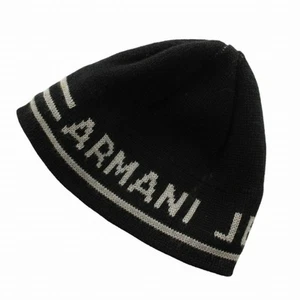 Armani Jeans Hat Knit Beanie Wool Blend Logo Black XZ Used aa1ac46efdb6bdb4dc4fc - Picture 1 of 8