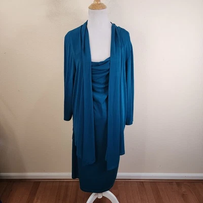 Vestido DB Dressbarn Chaqueta Cortina Adjunta Talla 22 Capas Negocios Elastizado Verde azulado Foto 1 de 4
