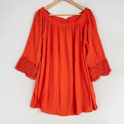 Chelsea & Theodore Top Womens Large Hot Pepper Red Gauze Off Shoulder Summer New - Photo 1/4