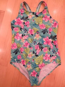 Size 14+ Lands' End Girls One Piece Swimsuit Bathing Suit Floral Flowers Lined - Picture 1 of 12