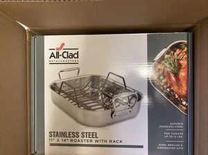 Williams Sonoma All-Clad Stainless-Steel Roasting Pan with Rack 11”x14” NIB - Picture 1 of 1