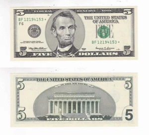 1999 $5 Atlanta District Star Federal Reserve Note FR 1987-F* Uncirculated #153 - Picture 1 of 3