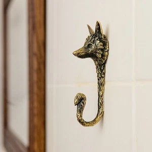Fox, brass large hook, exquisitely detailed. Ideal for clothes, towels, hats - Picture 1 of 12