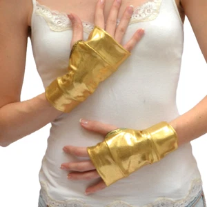 Metallic Gold Handschuhe kurze Armstulpen Oil Slick Armbänder glänzend Superheld Cosplay - Bild 1 von 1