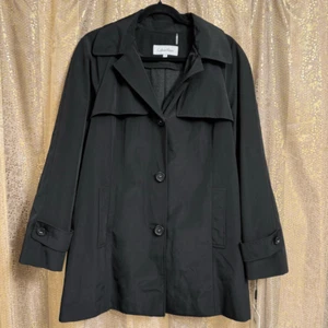 Calvin Klein Womens Black Hooded Waterproof Rain Trench Jacket Med NWT - Picture 1 of 8