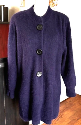 Venesha Angora Blend Coat Lined Cardigan Sweater Sz Small Purple Eggplant - Image 1 of 4