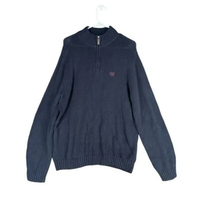Chaps Men’s M Medium Navy 1/2 Zip Knit Sweater Classic Preppy 100% Cotton - Image 1 of 4
