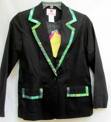 QVC..QUACKER FACTORY..BLACK..COTTON..BLAZER..W BLUE SEQUIN..NEW w TAGS..sz XS - Image 1 of 4