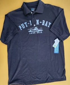 NEW +TAGS PT SPORTSWEAR MEN'S BLACK (PUT-IN-BAY) LAKE ERIE SIZE LARGE POLO SHIRT - Picture 1 of 13