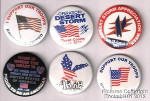 Six Different Desert Storm Patriotic pins Pinbacks buttons - Picture 1 of 1