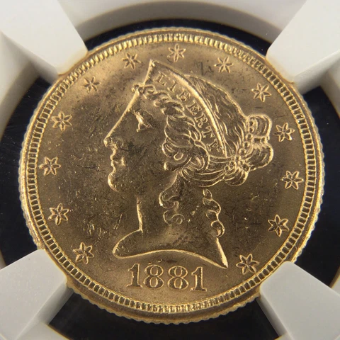 1881 Liberty Gold Half Eagle $5 Coin NGC MS62 - Scarcer in Mint State Cover