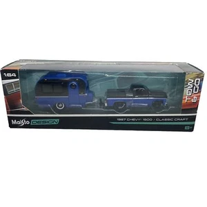 Maisto Tow & Go 87 Chevy 1500 & Classic Craft Trailer blue/black - Picture 1 of 3