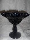 Vntg LG.Black Fenton Art Glass HoneyComb ThumbPrint Ruffle Rim Pedestal Compote