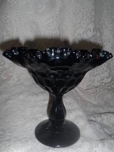De colección LG.Negro Fenton Arte Vidrio Peine de Miel Impresión Pulgar Volantes Llanta Pedestal Compota - Imagen 1 de 12