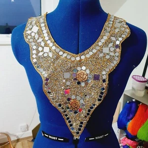 Gold Topas Kristall Kragen Spiegel Spitze Applikation Patch Motiv Hotfix Ausschnitt - Bild 1 von 1