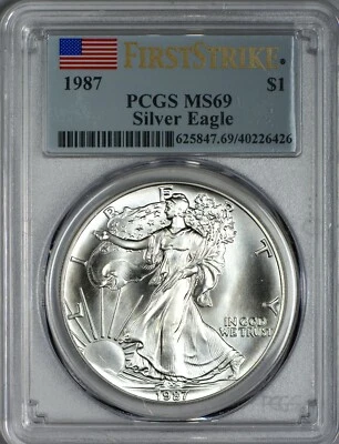 American Silver Eagle 1987 graduación profesional MS69 First Strike raro en First Strike Foto 1 de 2