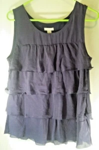 Camisa/prenda para mujer J.Crew con dobladillo crudo púrpura con volantes talla 8 cremallera lateral 100 % seda - Imagen 1 de 7