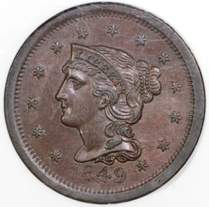 1849 1c N-7 Braided Hair Large Cent NGC MS 64 BN EX; Jules Reiver - Picture 1 of 5