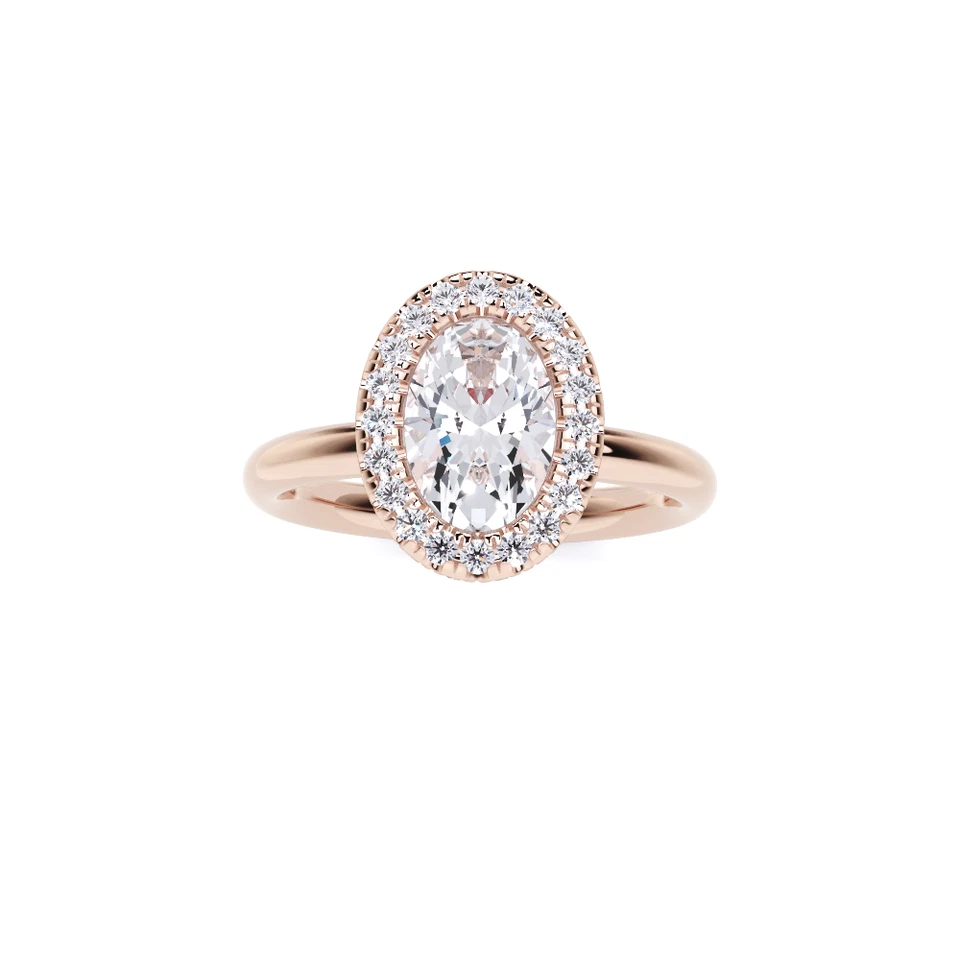 Anillo de boda de compromiso para mujer con halo de corte ovalado de diamantes cultivados en laboratorio certificado IGI Foto 1 de 1