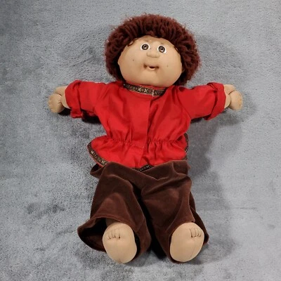 Vintage 80’s Cabbage Patch Kids Doll Red/Brown Outfit Curly Brown Hair 1985 16" - Image 1 of 4